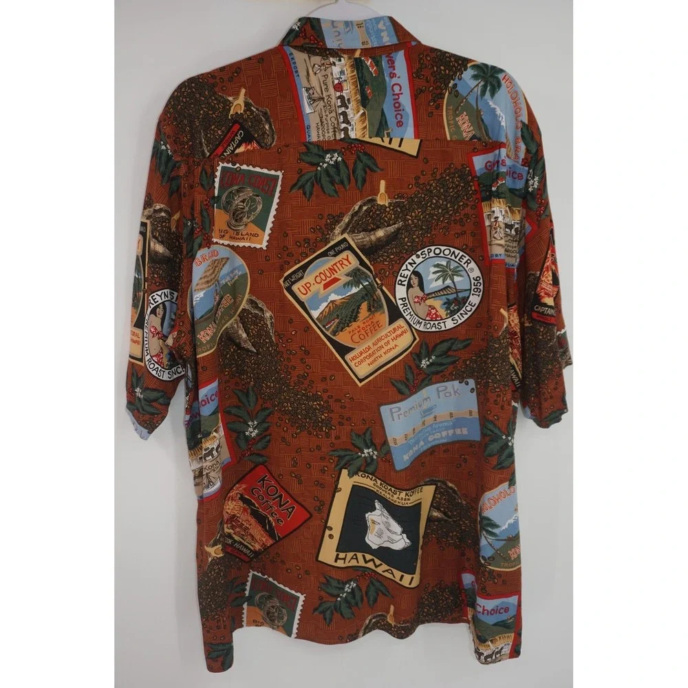 Vtg Reyn‎ Spooner Shirt Kona Coffee Hawaiian Print Short Sleeve Button Up Large